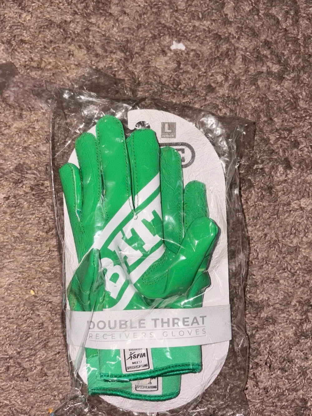 Double Threat Green Receivers Gloves - Large